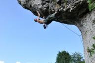 Gernefels, Top ten 9+, Běhy climbing for the fourth bolt - not easy to reach it. 