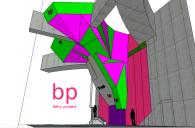 zelene a fialove - nastrelova rozpracovana vize zpracovani prostoru stropu - pohled od JZ (zprava), stena_bp_var2_p2_work2, behy project, cervenec 2014
