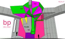 zelene a fialove - nastrelova rozpracovana vize zpracovani prostoru stropu - pohled od Z (zepredu), stena_bp_var2_p3_work1, behy project, cervenec 2014